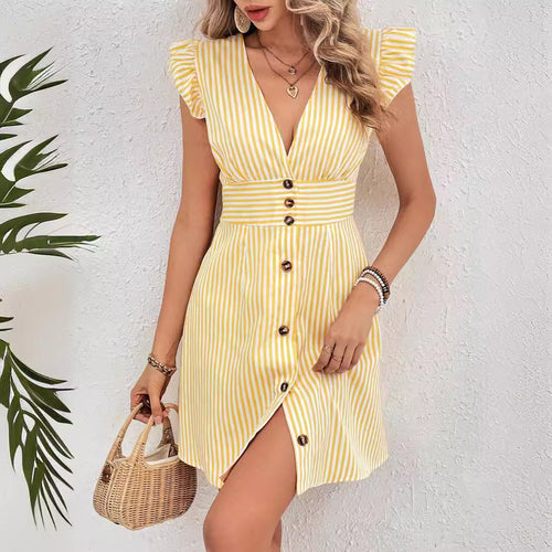 V-Neck Fly-Sleeve Shirt Dress