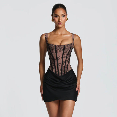 Lace Floral Square Collar Slip Dress