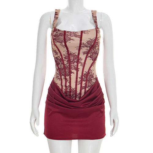 Lace Floral Square Collar Slip Dress