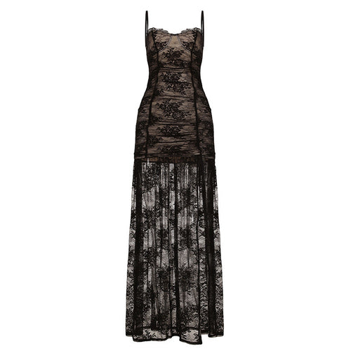 Sheer Lace Split Sling Dress